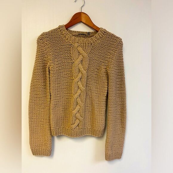 Anne Klein Chunky Cozy Fall Cable Knit Sweater | Size Small Warm Taupe 100% Wool - Picture 1 of 6